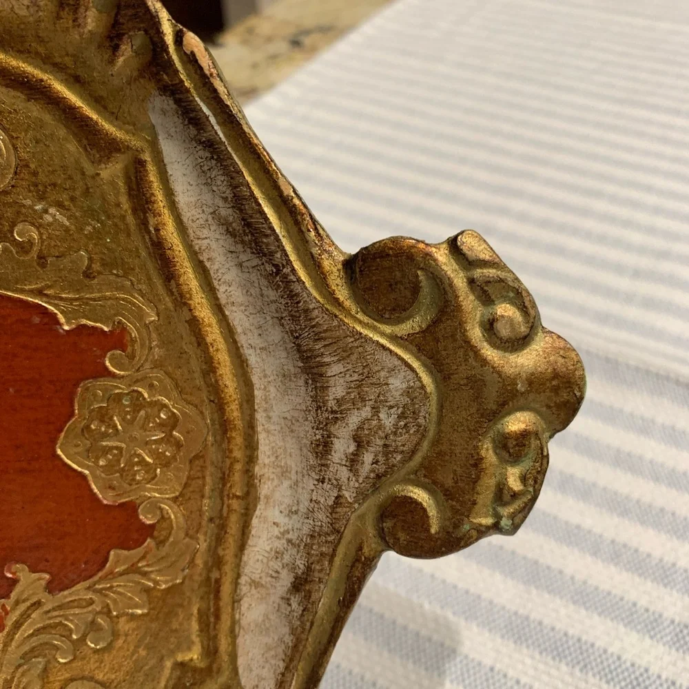 Vintage Italian Florentine Golden Tray, Red and Gilt